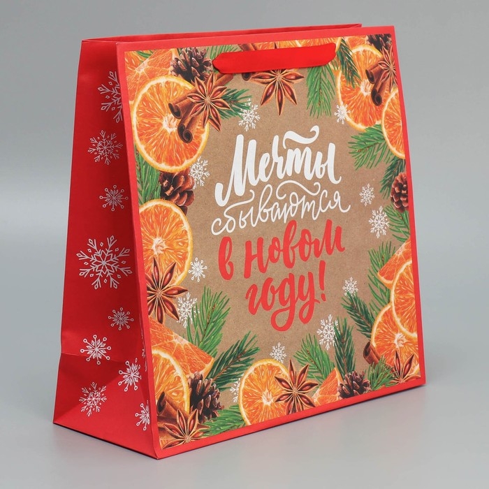 Пакет подарочный новогодний крафтовый квадратный &laquo;Мечты&raquo;, 30 х 30 х 12 см, Новый год