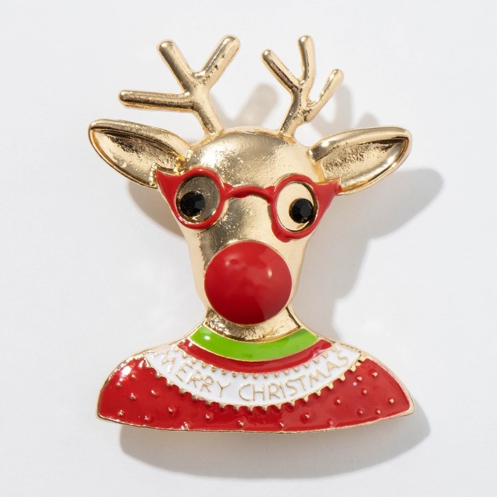 Брошь новогодняя &laquo;Олень&raquo; в свитере, цветная в золоте