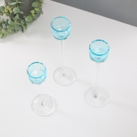 Подсвечник стекло набор 3 шт "Прозрачность мыслей" высота 26см-2шт., 20 см- 1шт. синий