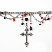 Колье &laquo;Крест&raquo; бусины с цепями, цвет чёрно-красный в серебре