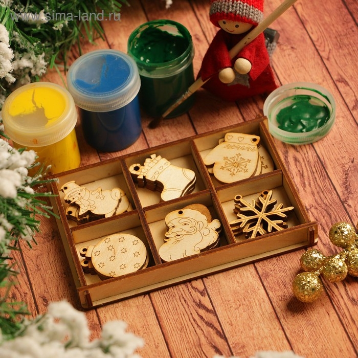 Набор заготовок для творчества &laquo;Ёлочные игрушки&raquo;, 6 видов, 18 шт, размер 4х4 см