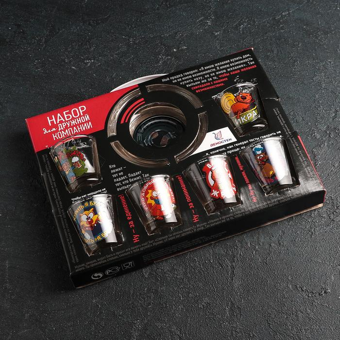 Набор подарочный &laquo;Приколы&raquo;, стеклянный, 6 стопок 50 мл, пепельница, рисунок микс