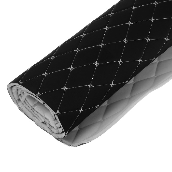 Обшивка салона авто 100&times;160&times;0,7 см, кожзам/поролон, ромб, белая строчка