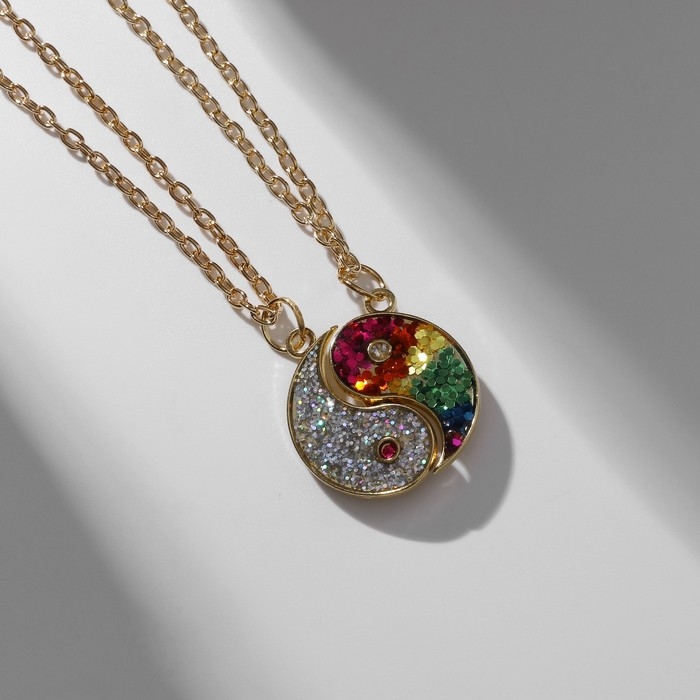 Кулоны &laquo;Неразлучники&raquo; на магните, инь-ян, цветные в золоте, 45 см