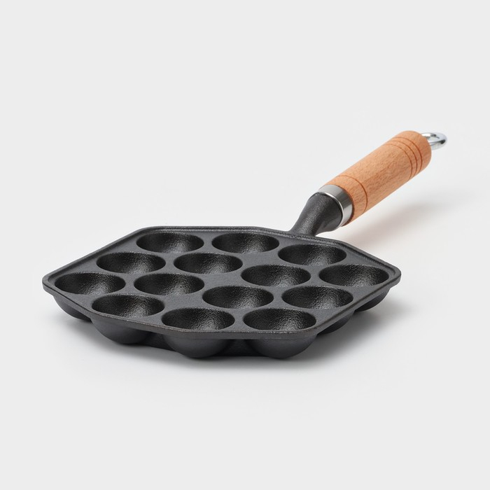 Сковорода чугунная &laquo;Сферос&raquo;, 14 ячеек, 36&times;17&times;2,5 см, деревянная ручка