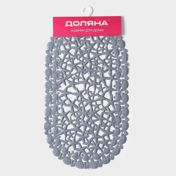 Коврик противоскользящий в ванну на присосках Доляна &laquo;Прибрежье&raquo;, 38&times;66 см, цвет серый