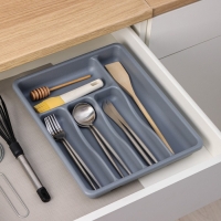 Лоток для столовых приборов, 36&times;29&times;5 см, 5 отделений, цвет серый