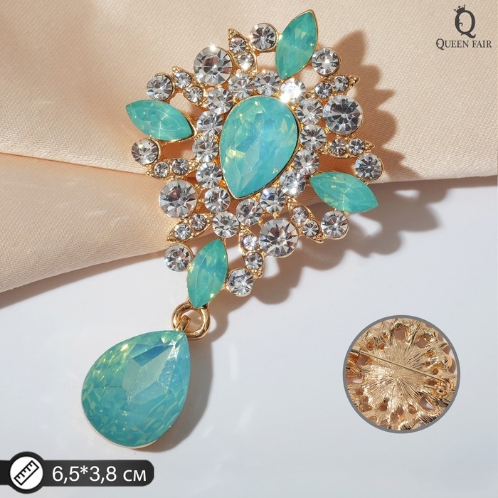 Брошь &laquo;Императрица&raquo; гамма, цвет бело-зелёный в золоте
