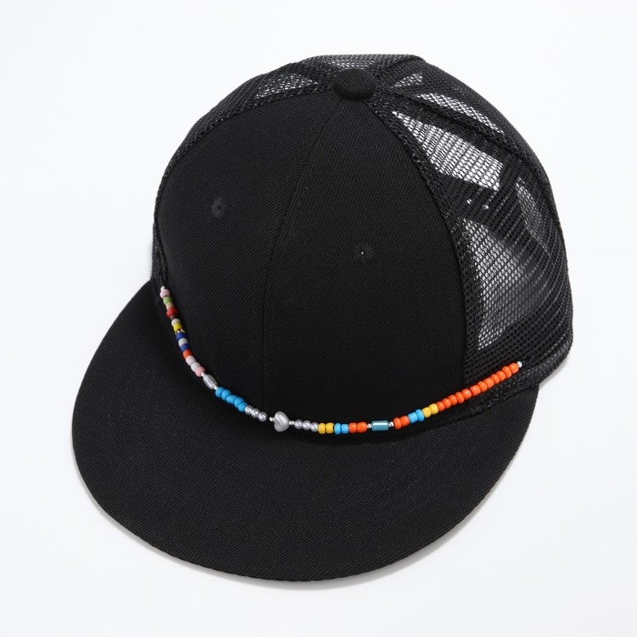 Кепка женская с прямым козырьком &laquo;Крутой&raquo;, цвет чёрный, сетка, р-р 56, с бусами