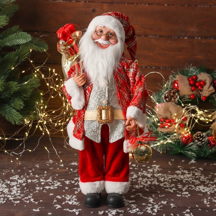 Дед Мороз Дед Мороз "С шариком и подарками" двигается, 45х22 см, красный