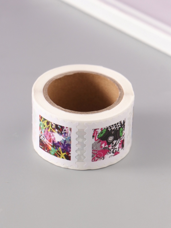 Наклейка бумага "Марки. Граффити" 3х3 см 200 шт в рулоне