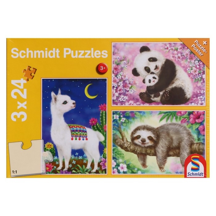 Пазл &laquo;Лама, панда, ленивец&raquo;, 3 &times; 24 элемента