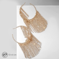 Серьги висячие со стразами &laquo;Водопад&raquo; нити на крупных кольцах, цвет белый в золоте, 12 см