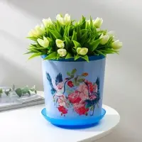 Горшок для цветов с поддоном Доляна &laquo;Танец журавлей&raquo;, 1,6 л, d=14 см, h=15,5 см, цвет голубой
