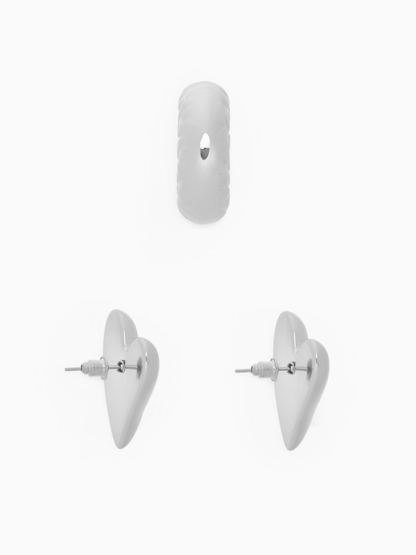 Набор серьги и каффы 3 шт. &laquo;Сердечко&raquo; бублик, цвет серебро