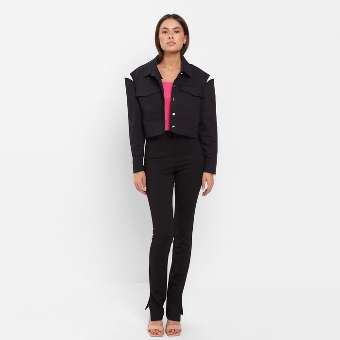 Рубашка женская укороченная с разрезами MIST: Denim р.46, черный Рубашка женская укороченная с разрезами MIST: Denim р.46, черный