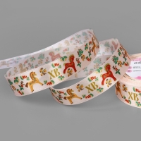 Лента атласная 25мм*25&plusmn;1ярд(23м&plusmn;1м) лошадки с хохломой АУ