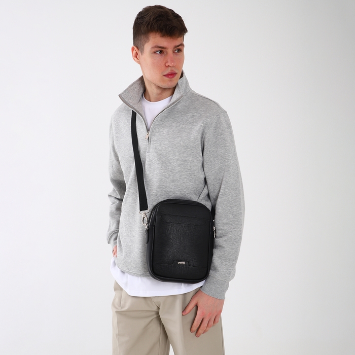 Сумка мужская через плечо TEXTURA, искусственная кожа, цвет чёрный