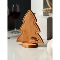 Подарочный набор деревянной посуды Adelica &laquo;С Новым Годом&raquo;, сервировочная доска елочка на подставке 22&times;18 см, масло 100 мл, магнит, в подарочной коробке