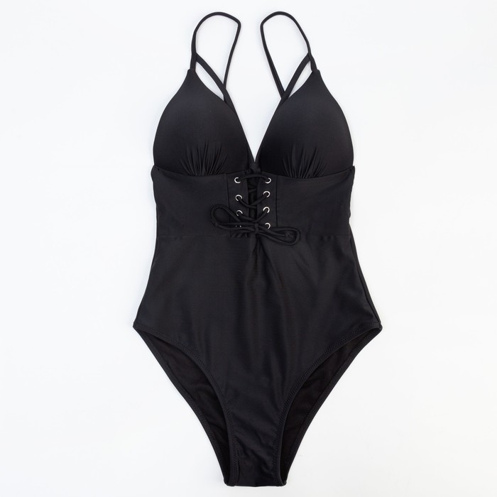 Купальник женский слитный MINAKU на шнуровке, цвет чёрный, размер 44
