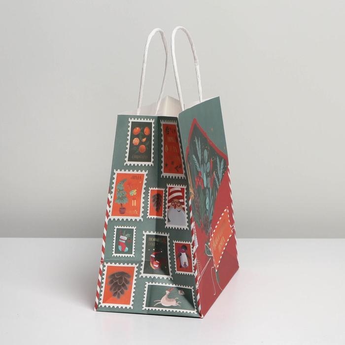 Пакет подарочный новогодний крафтовый &laquo;Новогодняя почта&raquo;, 25 х 22 х 12 см