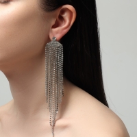 Серьги висячие со стразами «Водопад» веер, цвет белый в серебре, 15,5 см Серьги висячие со стразами «Водопад» веер, цвет белый в серебре, 15,5 см