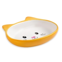 Миска керамическая овальная "Кошачья мордочка" 200 мл  14 х 12 х 3,5 см, жёлтая/белая