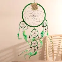Ловец снов "Пять колец" зелёный 25х0,5х50 см