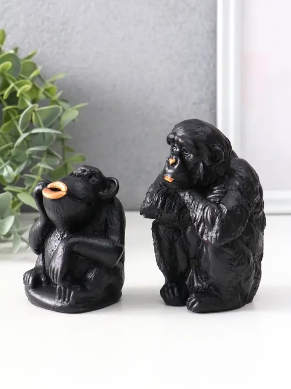 Набор статуэток &laquo;Обезьяны&raquo;, 2 шт., 6.5&times;6.5&times;10 см, 6.5&times;5.5&times;7.5 см, чёрный