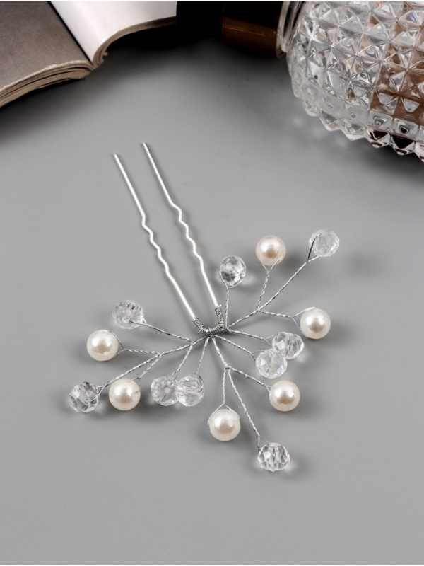 Шпилька для волос Шпилька для волос "Эмилия" шарики ассорти, 9х7 см, белый прозрачный