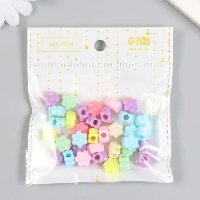 Бусины для творчества пластик "Цветочек. Пастельные тона" набор 36 шт 15 гр 1х1 см