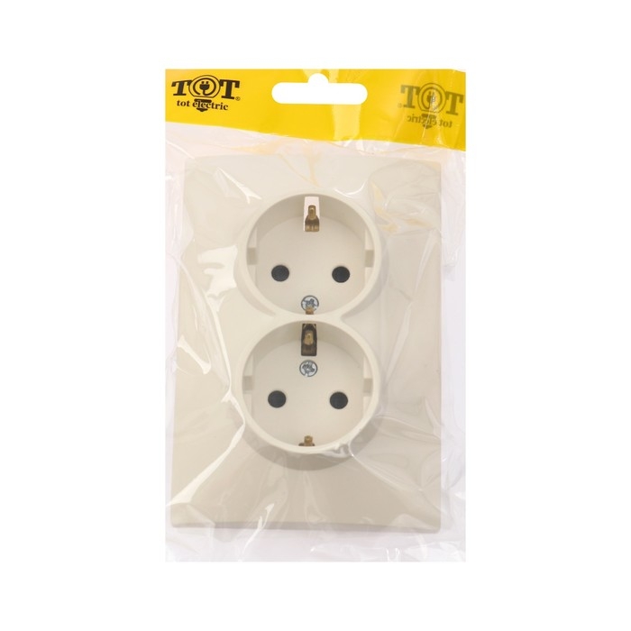 Розетка двухместная TOT Elegant, 16 А, скрытая, с з/к, бежевая Розетка двухместная TOT Elegant, 16 А, скрытая, с з/к, бежевая