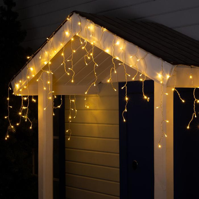 Гирлянда «Бахрома» 4 × 0.6 м, IP44, прозрачная нить, 180 LED, свечение тёплое белое, 8 режимов, 220 В Гирлянда «Бахрома» 4 × 0.6 м, IP44, прозрачная нить, 180 LED, свечение тёплое белое, 8 режимов, 220 В