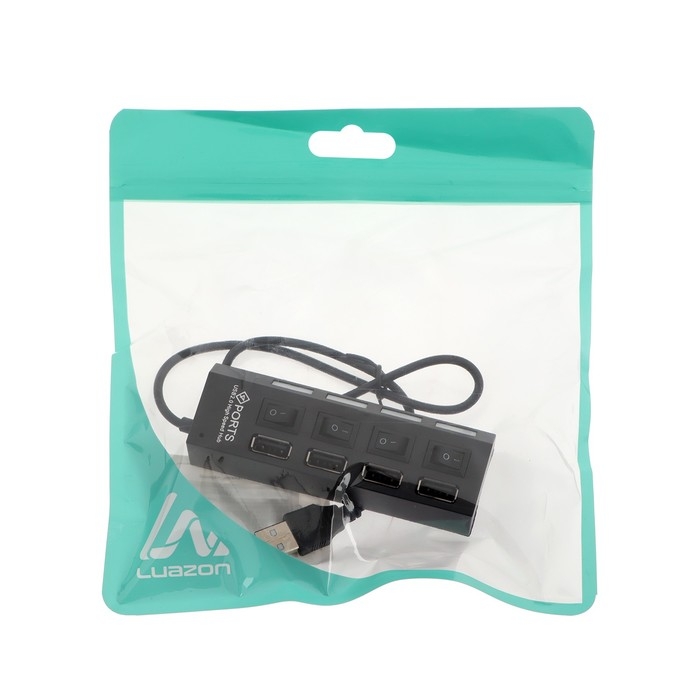 USB-разветвитель Luazon, 4 порта с индивидуальными выключателями, черный