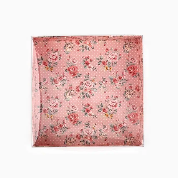 Кондитерская упаковка, коробка для макарун с пластиковой крышкой, &laquo;Шебби&raquo;, 12 х 12 х 3.5 см