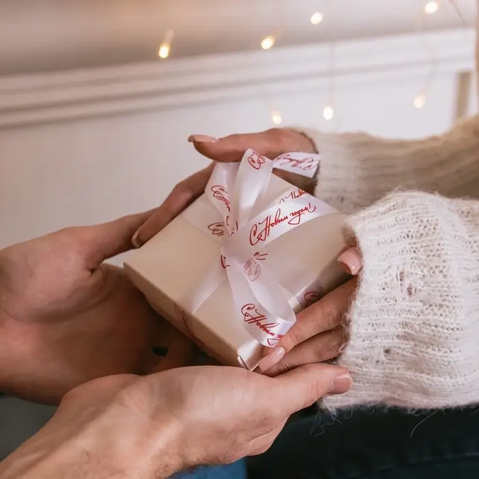 Лента атласная &laquo;С Новым годом!&raquo;, 15 мм, 23 &plusmn; 1 м, цвет белый/красный №01