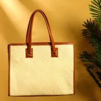 Сумка плетёная на молнии из пандана 41х16х50 см, бежево-коричневый