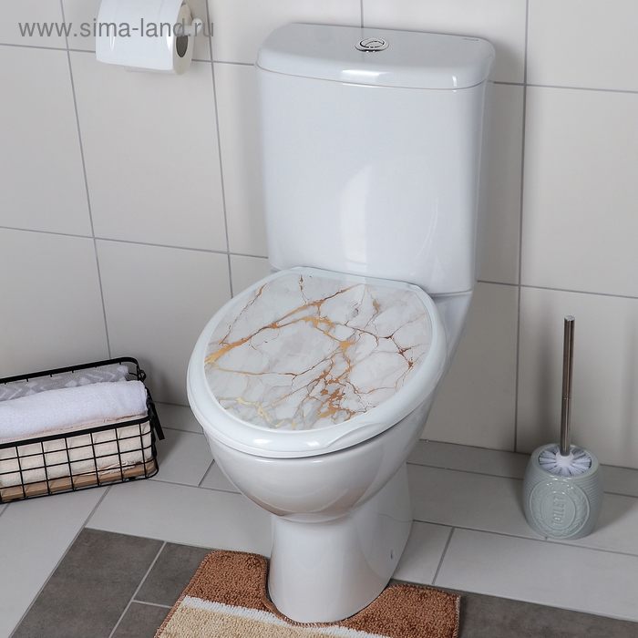 Сиденье для унитаза &laquo;Декор. Белый мрамор&raquo;, 44 х 36 см, с крышкой, белое
