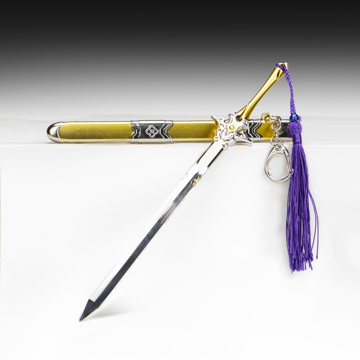 Сувенирное оружие подвесное мини "Меч в стиле Геншин", брелок, 21 см, золотой с фиолетовым