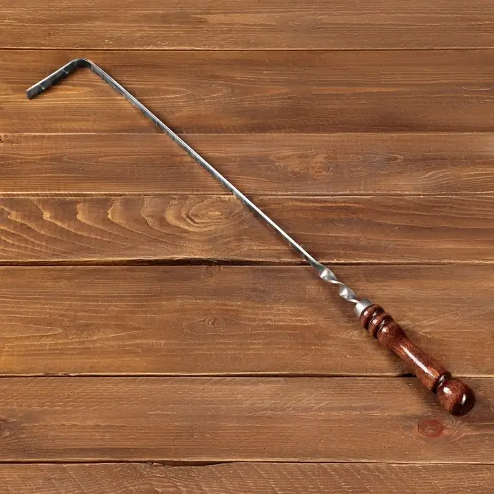Кочерга узбекская, 50/1 см, полная длина 65 см, сталь 3 мм, с деревянной ручкой, с узором