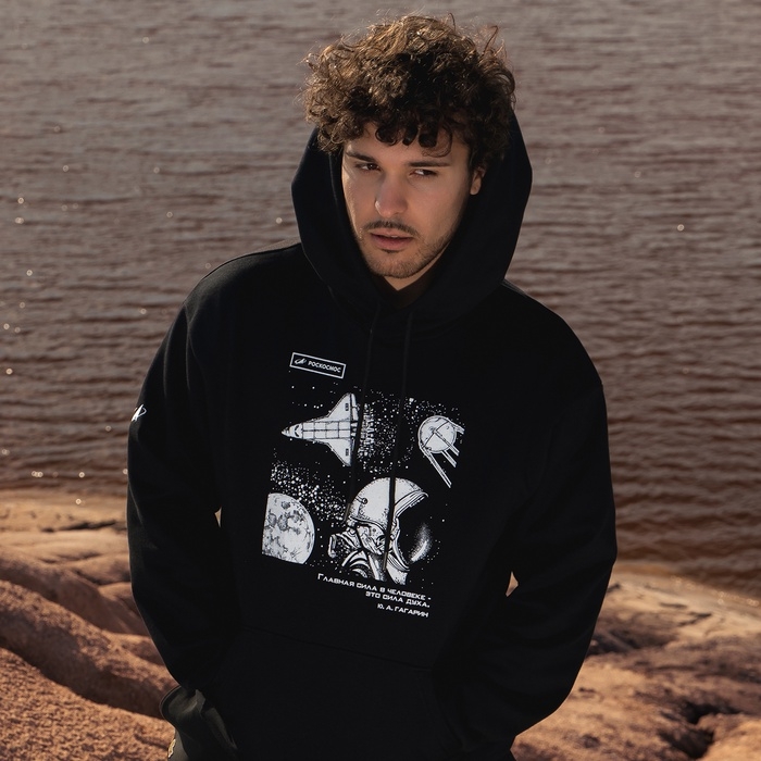 Толстовка с капюшоном РОСКОСМОС х ONLYTOP, р. XS, цвет чёрный