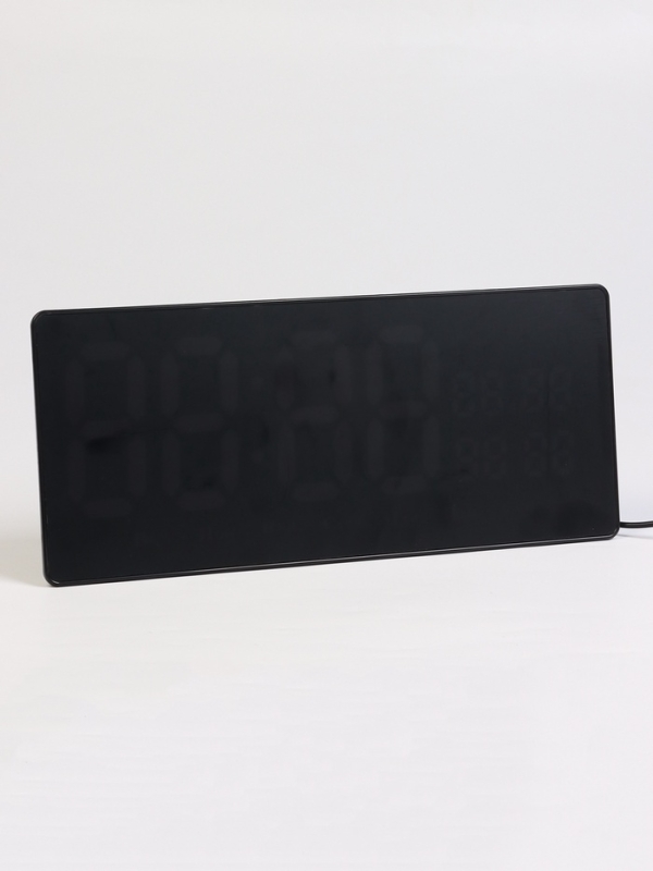 Часы электронные настенные, календарь термометр, 36.2 х 15.5 см, зеленые цифры 10 х 4.5 см   1076627