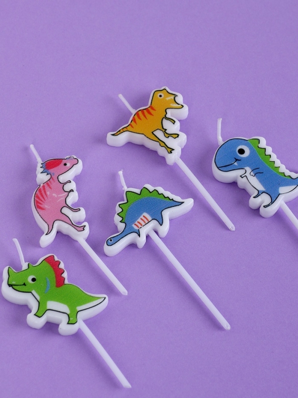 Свечи для торта "Динозаврики", 5 шт, разноцветные