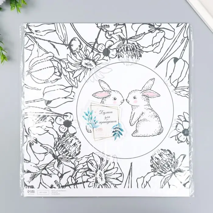 Бумага для скрапбукинга двусторонняя "Зайчики и цыплёнок" плотность 180 гр 30,5х32 см