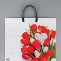 Пакет "С любовью", полиэтиленовый с пластиковой ручкой, 38 х 34 + 3 см, 90 мкм