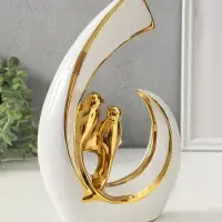 Сувенир керамика "Две птички. Абстракция" белый с золотом 8х20х29 см