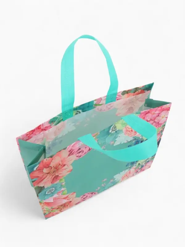 Сумка для покупок Цветы, 32*10*26. отд без молнии,  голубой