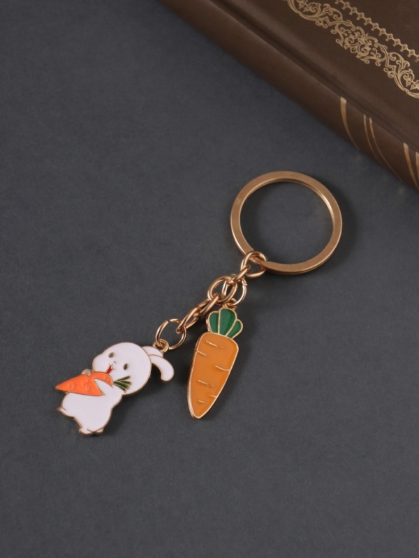 Брелок металл, эмаль "Зайка и морковки" 9 см