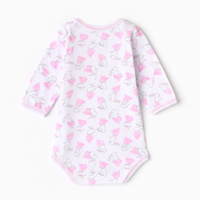 Боди детское с длинным рукавом, цвет белый/зайки, рост 62
