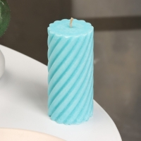 Свеча-цилиндр "Спираль", 5х10 см, бирюзовая, 6 ч